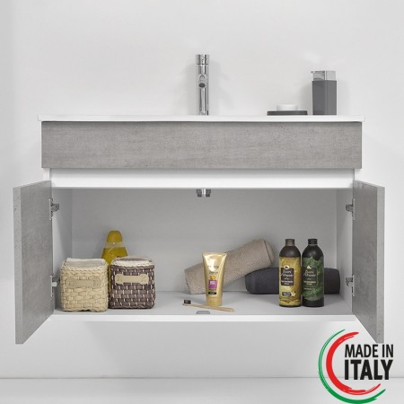 6 - Composizione bagno Fabula 90cm in nobilitato melaminico cemento