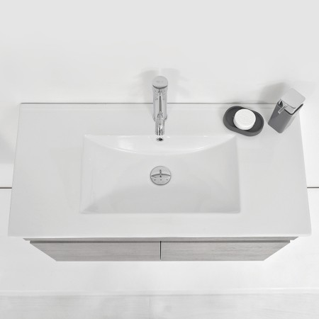 7 - Composizione bagno Fabula 90cm in nobilitato melaminico cemento