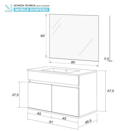 8 - Composizione bagno Fabula 90cm in nobilitato melaminico cemento