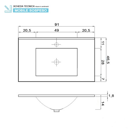 9 - Composizione bagno Fabula 90cm in nobilitato melaminico cemento