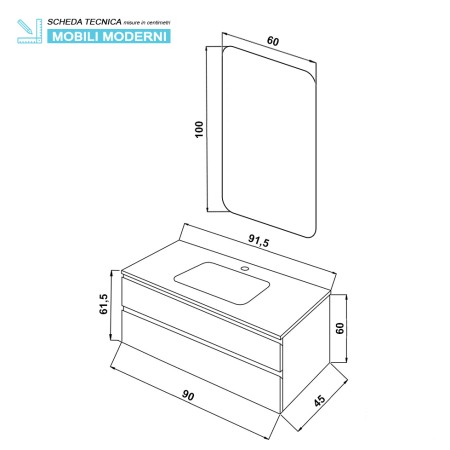 7 - Composizione bagno Pastello 90cm in nobilitato melaminico tortora