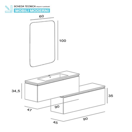 6 - Composizione bagno Pastello 90cm in nobilitato melaminico grigio
