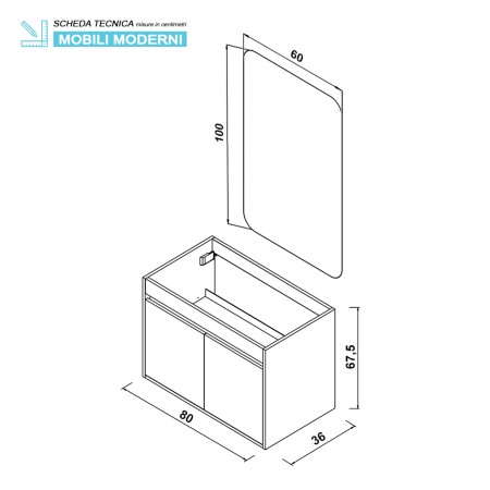 6 - Composizione bagno Pastello 80cm in nobilitato melaminico grigio