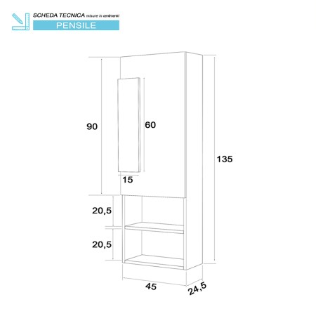 9 - Pensile bagno Urban L45xH135 in nobilitato melaminico riviera
