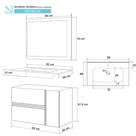 4 - Composizione bagno Oxid 90cm in nobilitato melaminico ossido grigio
