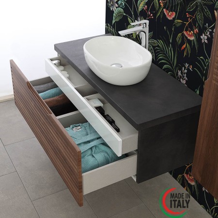 4 - Composizione bagno Ravello 90cm in mdf rivestito in pvc noce canaletto