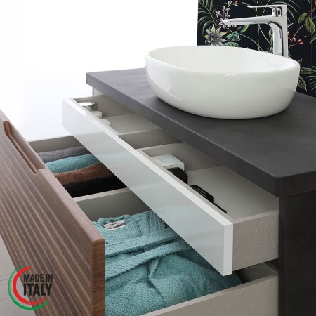 5 - Composizione bagno Ravello 90cm in mdf rivestito in pvc noce canaletto