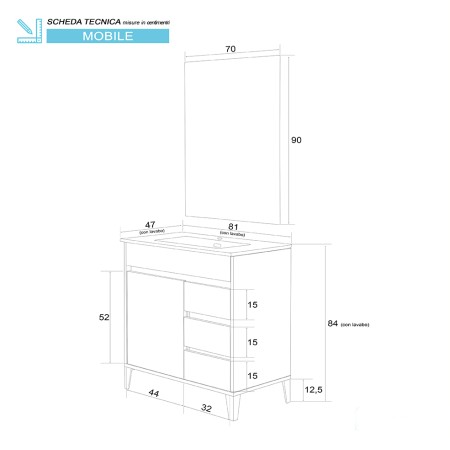 5 - Composizione bagno Mondo 2.0 da 82cm in nobilitato melaminico rovere chiaro