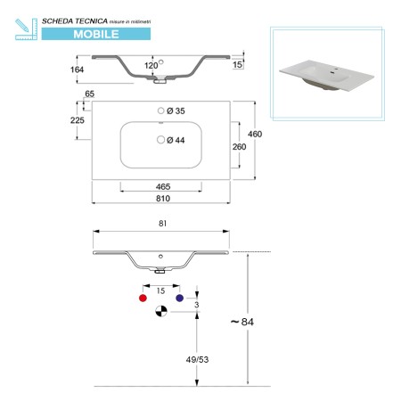 6 - Composizione bagno Mondo 2.0 da 82cm in nobilitato melaminico rovere chiaro
