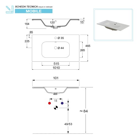 6 - Composizione bagno Mondo 2.0 da 102cm in nobilitato melaminico rovere chiaro