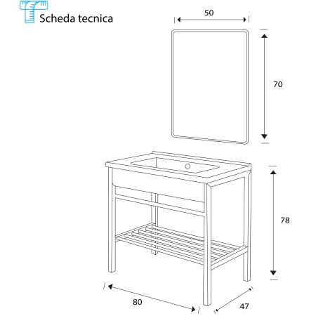 6 - Composizione bagno Borg 80cm in metallo nero