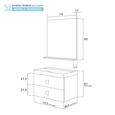 6 - Composizione bagno sospesa Bravo75 rovere chiaro