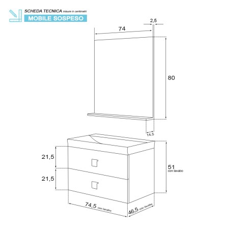 6 - Composizione bagno sospesa Bravo75 rovere scuro