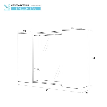 5 - Specchiera due ante Mondo 2.0 L91xH61cm in nobilitato e pvc rovere chiaro