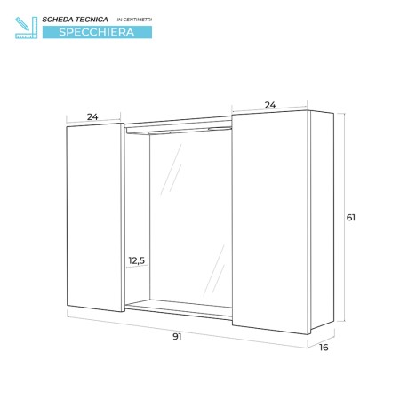 5 - Specchiera due ante Mondo 2.0 L91xH61cm in nobilitato e pvc rovere scuro