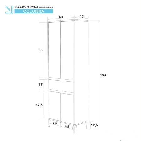 5 - Colonna bagno Mondo 2.0 L60xH183 in nobilitato melaminico rovere chiaro