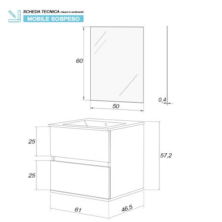 8 - Composizione bagno Fabula 60cm Sospesa in nobilitato melaminico cemento