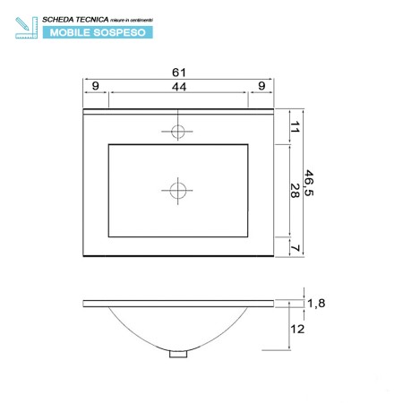 9 - Composizione bagno Fabula 60cm Sospesa in nobilitato melaminico cemento