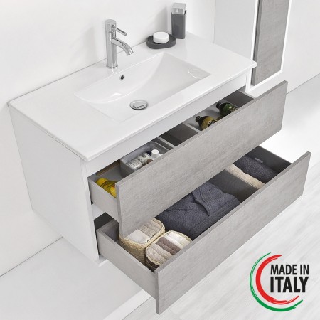 4 - Composizione bagno Fabula 90cm in nobilitato melaminico cemento