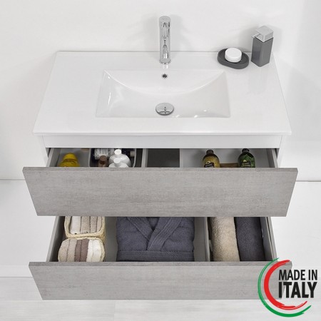 6 - Composizione bagno Fabula 90cm in nobilitato melaminico cemento