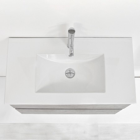 7 - Composizione bagno Fabula 90cm in nobilitato melaminico cemento