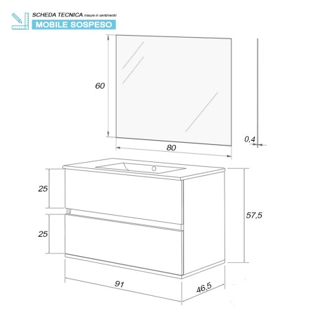 8 - Composizione bagno Fabula 90cm in nobilitato melaminico cemento