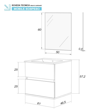 7 - Comp bagno Fabula 60cm in nobilitato melaminico rovere di bordeaux