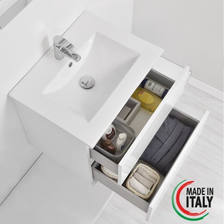 4 - Composizione bagno Fabula 60cm in nobilitato melaminico bianco laccato
