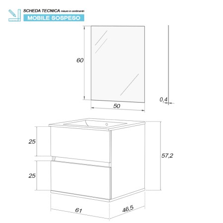 8 - Composizione bagno Fabula 60cm in nobilitato melaminico bianco laccato