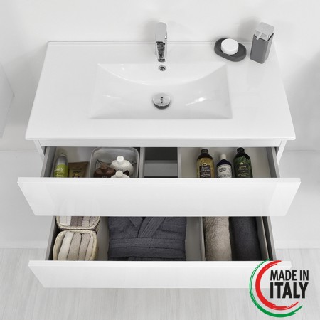 6 - COMP. BAGNO FABULA 90CM SOSP. 2 CASS. BCO LAC