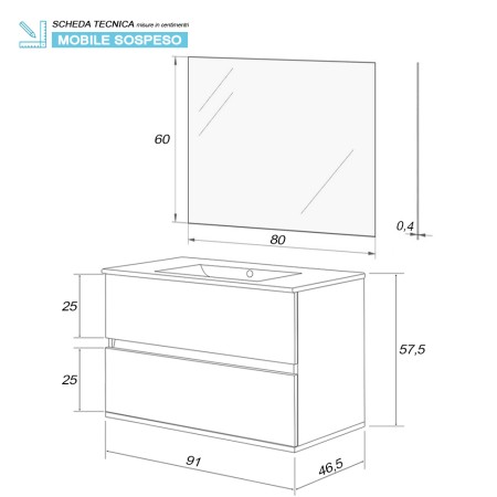 8 - COMP. BAGNO FABULA 90CM SOSP. 2 CASS. BCO LAC