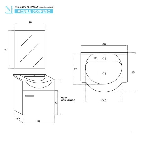 5 - Composizione bagno Stella 55cm in nobilitato melaminico larice