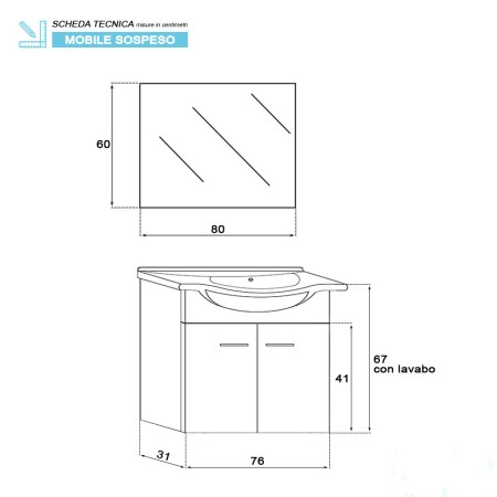 5 - Composizione bagno Stella 80cm in nobilitato melaminico larice