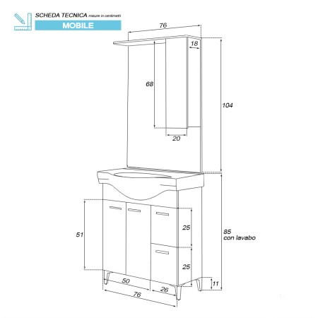 4 - Composizione bagno Stella 80cm in nobilitato melaminico larice