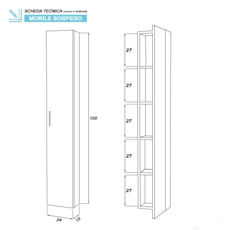 4 - Pensile Stella L24xH150 in nobilitato melaminico bianco lucido