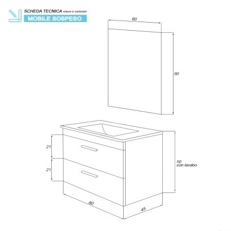 4 - Composizione bagno Stella 80cm in nobilitato melaminico grigio