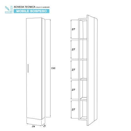 4 - Pensile Stella L24xH150 in nobilitato melaminico grigio