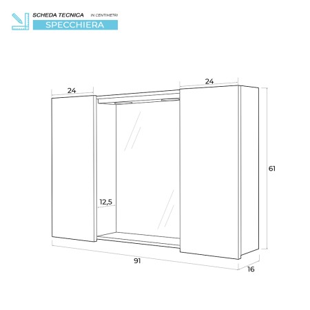 5 - Specchiera bagno due ante Stella L91xH61cm in nobilitato e pvc bianco lucido