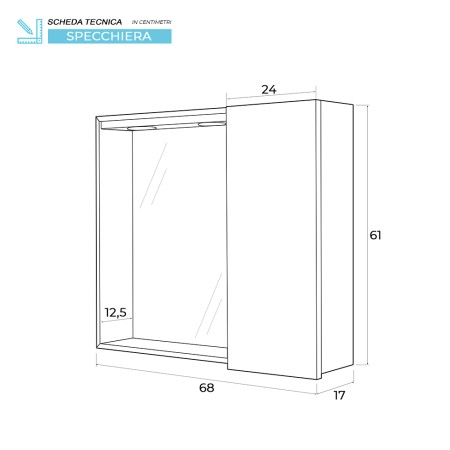 5 - Specchiera bagno unanta Stella L68xH61cm in nobilitato e pvc larice