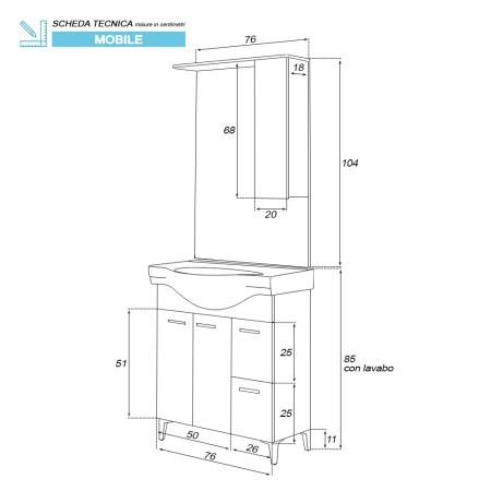 4 - Composizione bagno Stella 80cm in nobilitato melaminico bianco laccato
