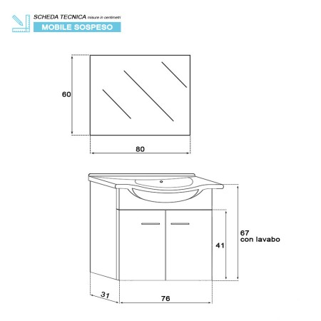 4 - Composizione bagno Stella 80cm in nobilitato melaminico bianco lucido