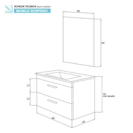 5 - Composizione bagno Stella 80cm in nobilitato melaminico bianco lucido