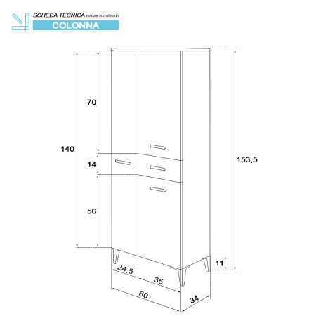 6 - Colonna bagno Stella L60xH155 in nobilitato melaminico bianco lucido