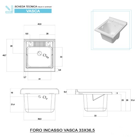 5 - Mobile lavatoio Stella 45cm in nobilitato melaminico bianco lucido