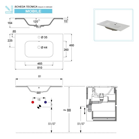 4 - Composizione bagno Revital 80cm in nobilitato melaminico noce canaletto