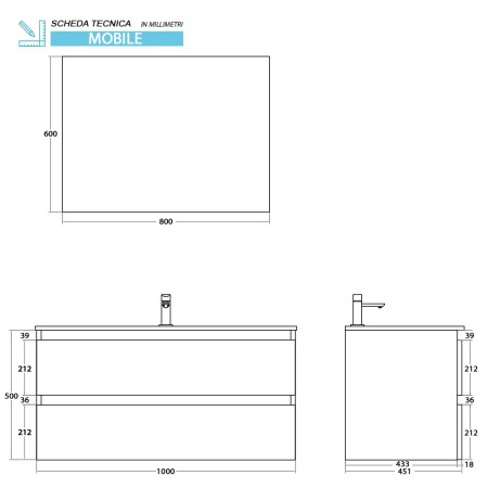 2 - MOBILE SOSPESO 2 CAS 100 CM CANALETTO/OXID VAS.FILO LINEA REVITAL
