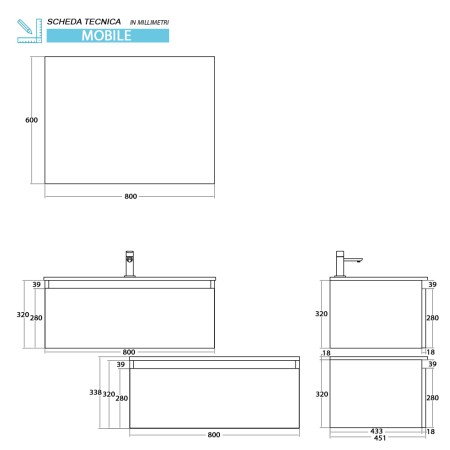 5 - Composizione bagno Revital in nobilitato melaminico noce canaletto
