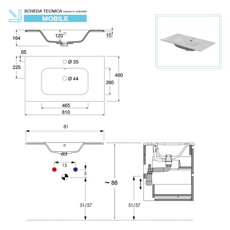 4 - Composizione bagno sospesa 80cm Revital con vano a giorno noce canaletto