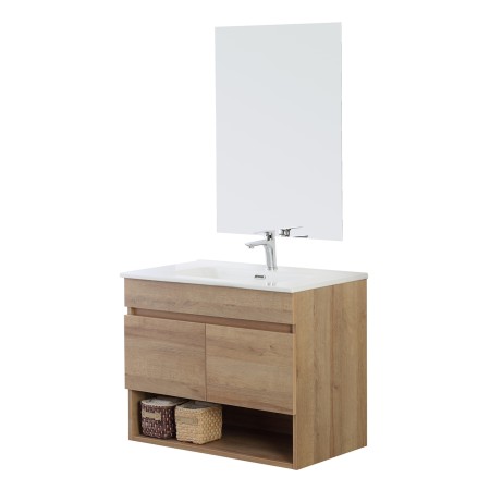 4 - Composizione bagno sospesa 80cm Revital con vano a giorno rovere di bordeaux