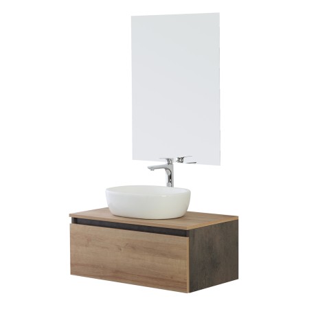 4 - Composizione bagno sospesa Revital in nobilitato melaminico rovere di bordeaux